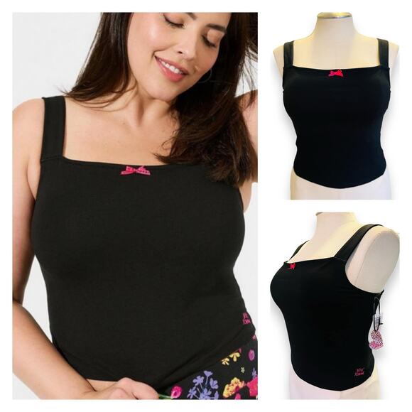New Torrid 4 (4X 26) Betsey Johnson Black/Pink Detail‎ Foxy Cropped Tank Top - Picture 1 of 4